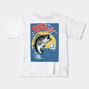 Retro fishing sunshine sailboats and almost catching a fish Kids T-Shirt